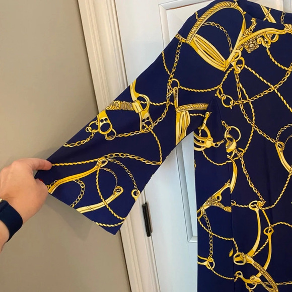 J. McLaughlin Campbell knit Mini Dress equestrian Navy Blue-Gold 33699 - Picture 4 of 10